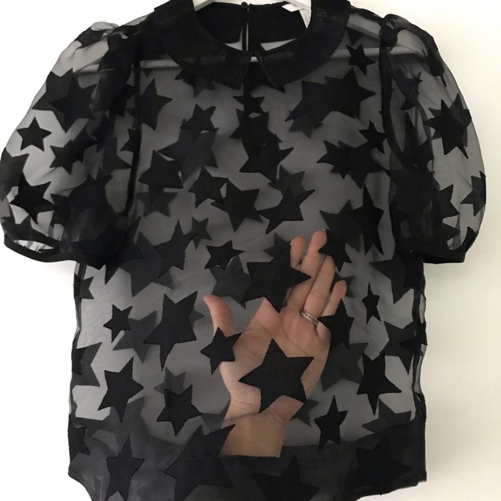 H&M Black Sheer with Pleated Collar Blouse